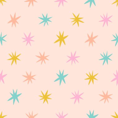 Yıldızlarla kusursuz bir düzen. Farklı yıldızlı vektör dokusu. Soyut gök arkaplanı