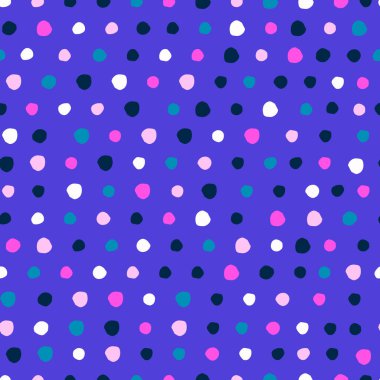 Basit ve renkli Polka Noktası deseni. Vektör noktalı doku. El çizimi farklı polka noktaları geçmişe dönük olarak arkaplanda