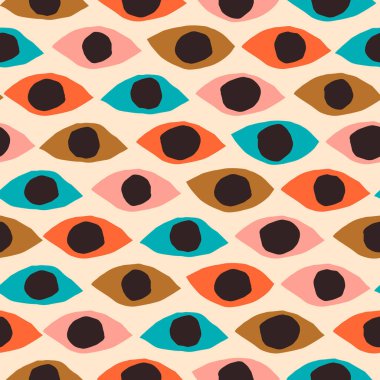Farklı şekillerde kusursuz bir desen. Soyut göz dokusu. Retro biçiminde vektör arkaplanı