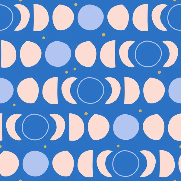 Abstrakt Handritad Moon Cycle Mönster Fullmåne Halvmåne Och Stjärnor Konsistens — Stock vektor