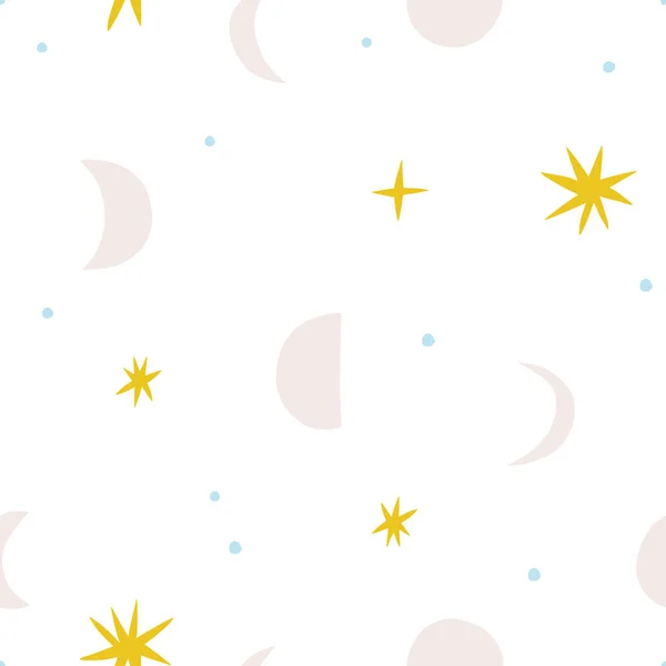 Patrón Sin Costuras Luna Estrellas Textura Celestial Vectorial Con Diferentes — Vector de stock