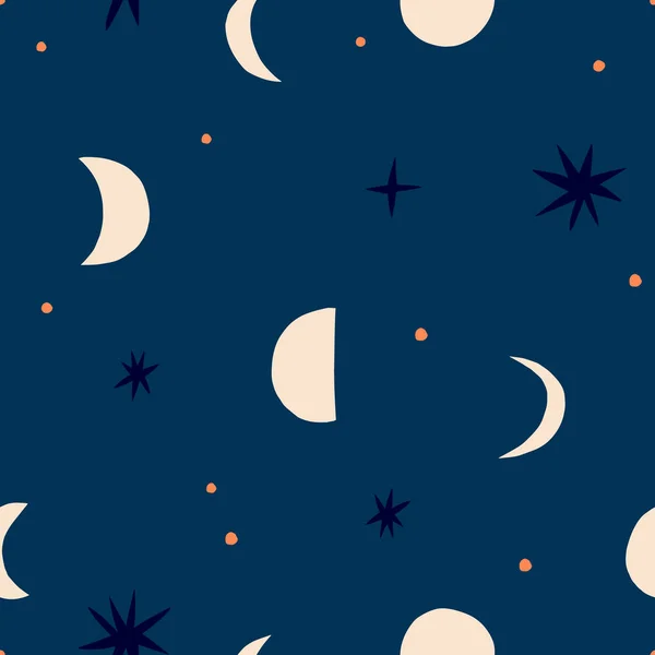 Φεγγάρι Και Αστέρια Χωρίς Ραφή Μοτίβο Διάνυσμα Ουράνια Υφή Διαφορετικά — Διανυσματικό Αρχείο