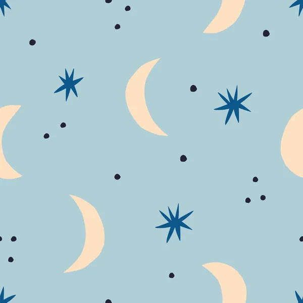 Patrón Sin Costura Abstracto Cielo Nocturno Textura Vectorial Crescent Stars — Vector de stock