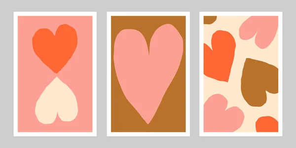 Wall Art Set Med Tre Affischer Med Hearts Vektor Romantisk — Stock vektor