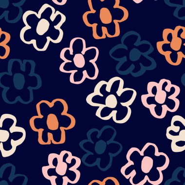 Elle çizilmiş mürekkep çiçekleri ile soyut, pürüzsüz desen. Vektör çiçek dokusu. Geçmişe dönük güzel botanik arkaplan