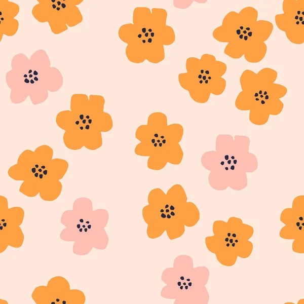 手描きの花で美しい花の質感 レトロなスタイルのシームレスな花のパターン 抽象的な花 プリント テキスタイル 包装紙 表面デザインに最適なヴィンテージ背景 — ストックベクタ