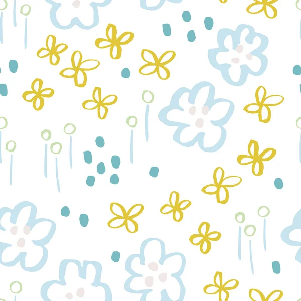 Schöne Floral Field Vektor Textur Nahtloses Blumenmuster Mit Handgezeichneten Tuscheblumen — Stockvektor