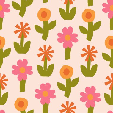 Farklı çiçeklerle güzel, pürüzsüz bir desen. Vektör çiçek dokusu. Modern çiçekleri kes. Parmak izi, ambalaj kağıdı, kırtasiye ve markalaşma için mükemmel bir arka plan. 