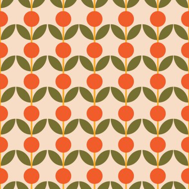 Eski usul soyut çiçek deseni. Tekrarlanan şekillerle basit vektör dokusu. Yüzyılın ortalarında vektör