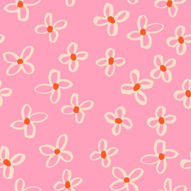 El çizimi çiçekli güzel çiçek deseni. Basit mürekkep çiçekleri olan kusursuz bir doku. Yaz çiçeği arkaplanı