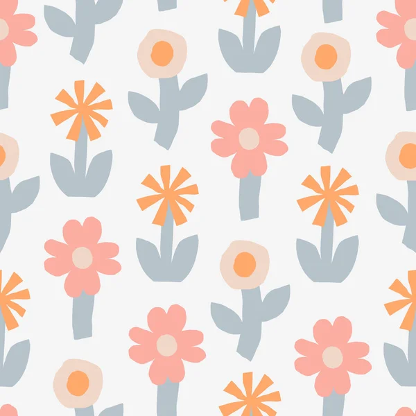 Beautiful Seamless Pattern Different Flowers Vector Floral Texture Cut Out — Stock Vector