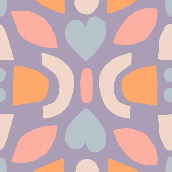 左右対称のシームレスな質感 繰り返し要素を持つベクトルコラージュパターン 抽象的な形を切り取る背景 — ストックベクタ