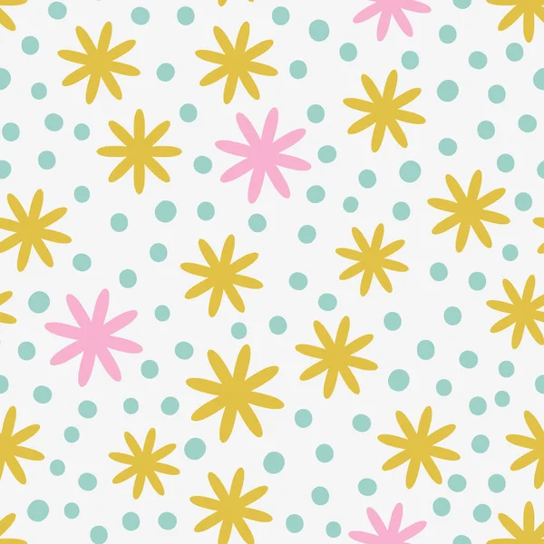 Abstraktní Textura Jednoduchými Květy Tečkami Roztomilá Vektorová Dekorativní Textura Bezproblémové — Stockový vektor