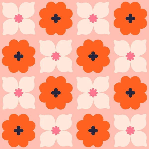概要花タイルのシームレスなパターン ベクトルレトロ花の繰り返し質感 ヴィンテージ花の背景 — ストックベクタ