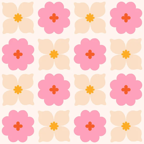 Résumé Carreau Floral Motif Sans Couture Vector Retro Fleurs Texture — Image vectorielle