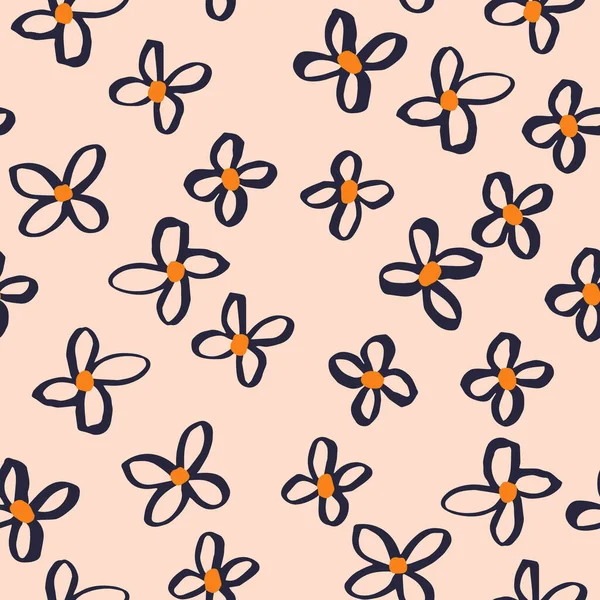 Wunderschönes Blumenmuster Mit Handgezeichneten Blumen Vektor Nahtlose Textur Mit Einfachen — Stockvektor