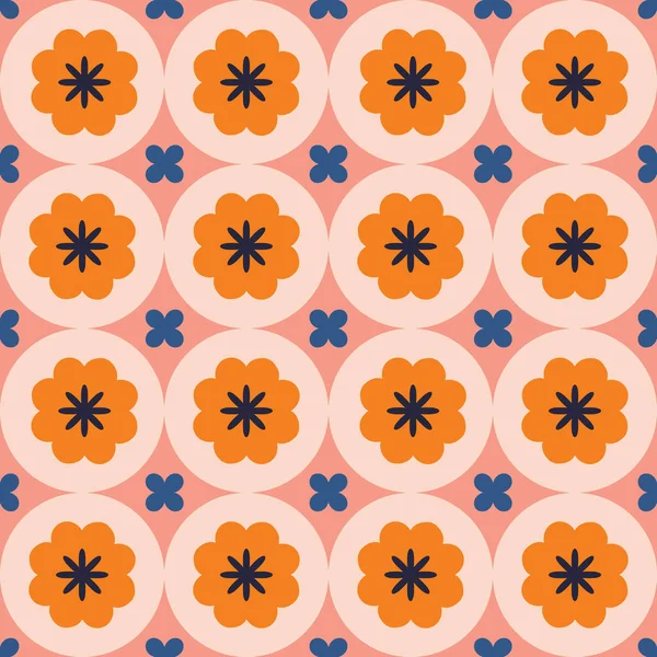 Современная Цветочная Плитка Стиле Ретро Простые Геометрические Формы Текстуры Декоративный — стоковый вектор