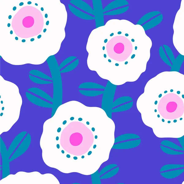 Vektor Nahtlose Textur Mit Großen Handgezeichneten Blumen Kreative Florale Muster — Stockvektor
