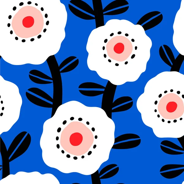 大きな手描きの花が付いたベクターシームレスなテクスチャ クリエイティブフローラルパターン 美しい花の夏の背景 — ストックベクタ