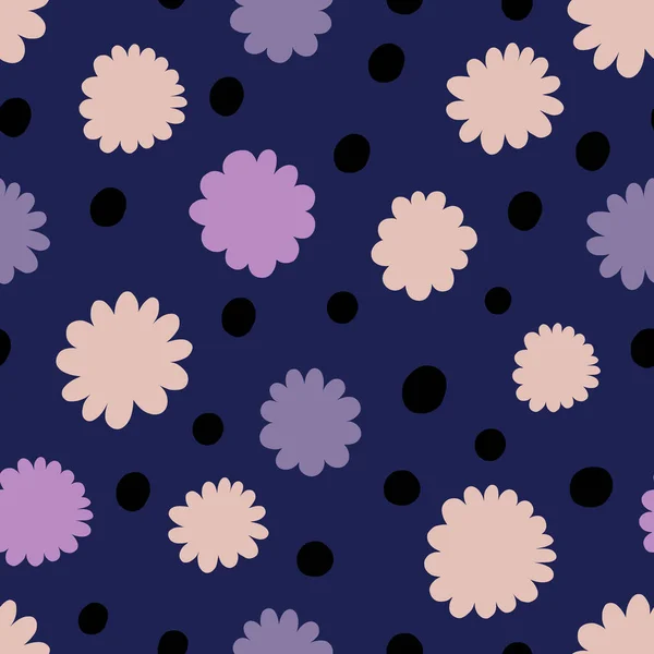 Nahtlose Abstrakte Muster Mit Einfachen Blumen Und Punkten Nahtlose Vektortextur — Stockvektor