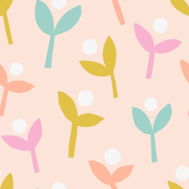 Soyut çiçekleri ve yaprakları olan hoş, pürüzsüz bir desen. Vektör botanik doku. Kesilmiş bitkilerle modern arkaplan