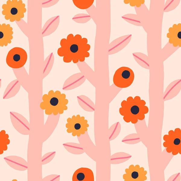 Beau Motif Floral Avec Des Fleurs Des Feuilles Audacieuses Texture — Image vectorielle