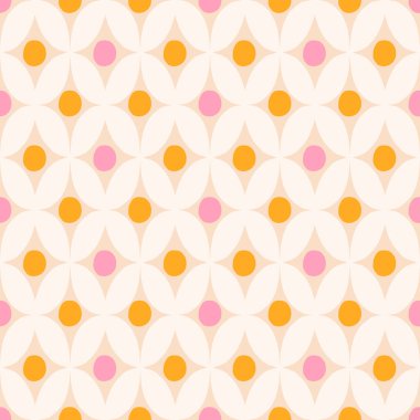 Retro tarzında güzel modern desen. Geometrik şekilleri ve daireleri olan soyut, dikişsiz doku. Oyuncu retro arkaplan