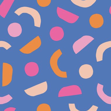 Basit ve eğlenceli, şekilleri keser. Renkli geometrik şekilli vektör soyut, dikişsiz doku. Oyuncu arkaplan