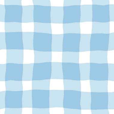 Mavi ve beyaz yatay ve dikey çizgileri olan yaratıcı Checkered vektör dokusu. Modern, kusursuz ekose desenli. Eğlenceli çizgili arkaplan