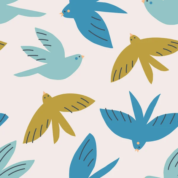 Όμορφο Σχέδιο Ζωγραφισμένο Στο Χέρι Πολύχρωμα Πουλιά Απρόσκοπτη Υφή Διαφορετικά — Διανυσματικό Αρχείο