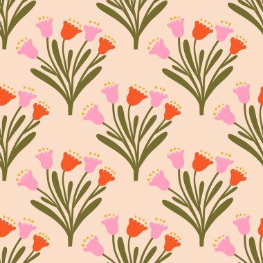 El çizimi buketli güzel çiçek desenleri. Yinelenen çiçekli kusursuz dokular. Çiçek arka planı