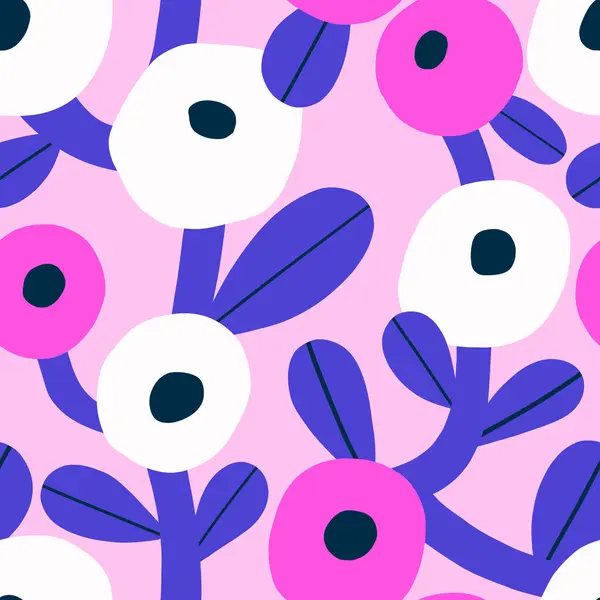 Śmiałe Kwiatowe Bezszwowe Tekstury Cute Wzór Wektor Dużymi Kwiatami Liśćmi Ilustracja Stockowa