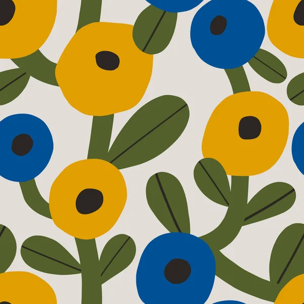 Śmiałe Kwiatowe Bezszwowe Tekstury Cute Wzór Wektor Dużymi Kwiatami Liśćmi Wektory Stockowe bez tantiem