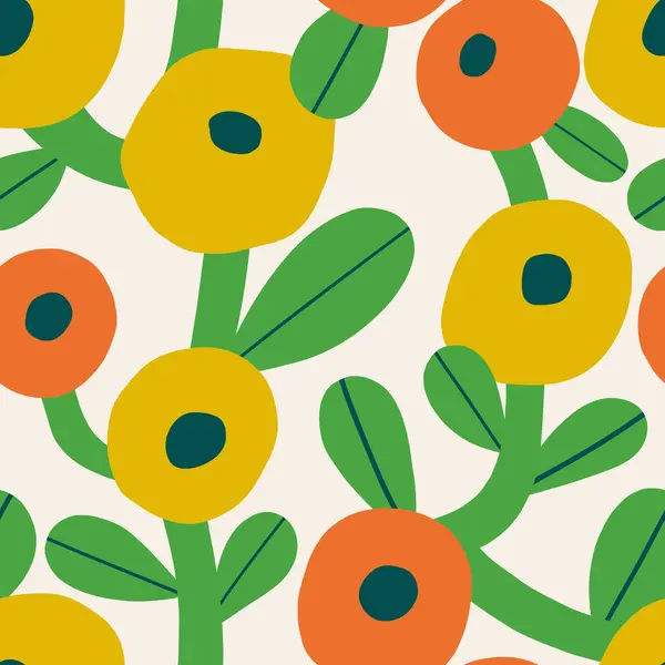 Śmiałe Kwiatowe Bezszwowe Tekstury Cute Wzór Wektor Dużymi Kwiatami Liśćmi Grafika Wektorowa