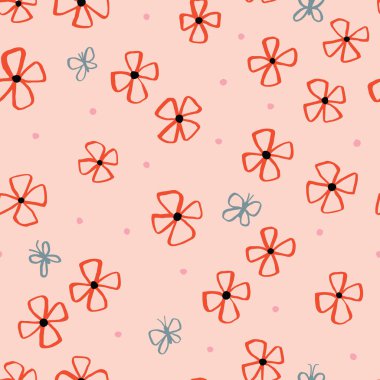 Kelebekli Güzel Çiçeksiz Desen. Pastel Renkli Çiçeklerle Basit ve Zarif Doku