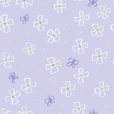 Kelebekli Güzel Çiçeksiz Desen. Pastel Renkli Çiçeklerle Basit ve Zarif Doku