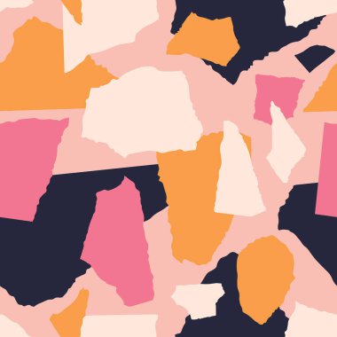 Yırtık Kağıt Şekilli El Çizimi Soyut Kolajı. Modern Kusursuz Doku. Duvar kağıtları, Paket Tasarımı İçin Mükemmel 