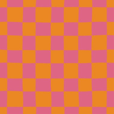 Minimalist Damgasız Desen. Organik İki Tonlu Şebeke Tasarımı. Kusurlu El Çizimi Kareleri ile Modern Doku