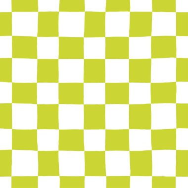 Minimalist Damgasız Desen. Organik İki Tonlu Şebeke Tasarımı. Kusurlu El Çizimi Kareleri ile Modern Doku