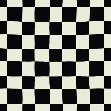 Minimalist Damgasız Desen. Organik İki Tonlu Şebeke Tasarımı. Kusurlu El Çizimi Kareleri ile Modern Doku