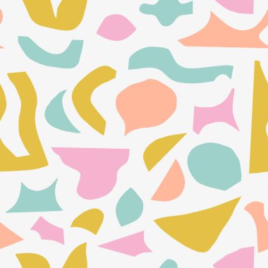 Organik Şekiller Kolajı ile Soyut Kusursuz Desen. Kağıt Kesiği Estetik ile Modern Sanatsal Doku. Pastel Renklerinde Yaratıcı Arkaplan