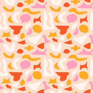 Organik Şekiller Kolajı ile Soyut Kusursuz Desen. Kağıt Kesiği Estetik ile Modern Sanatsal Doku. Pastel Renklerinde Yaratıcı Arkaplan