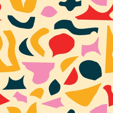 Organik Şekiller Kolajı ile Soyut Kusursuz Desen. Kağıt Kesiği Estetik ile Modern Sanatsal Doku. Yaratıcı Arkaplan