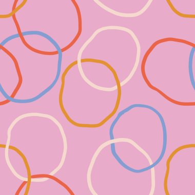 Farklı renklerde el çizimi çemberlerle soyut ve kusursuz desen. Wonky Circles dokusu Kağıt, Tekstil, Ev Dekorasyonu için mükemmel.