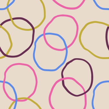 Farklı renklerde el çizimi çemberlerle soyut ve kusursuz desen. Wonky Circles dokusu Kağıt, Tekstil, Ev Dekorasyonu için mükemmel.
