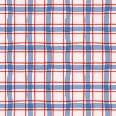 El çizimi Soyut Çizgili Çizgiler Kusursuz Desen. Modern Oyuncak Ekoseli Doku. Cottage Çekirdek Biçiminde Sevimli ve Basit Geometrik Arkaplan