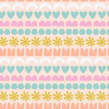 El çizimi organik şekilli şirin ve kusursuz bir desen. Çizgi dokusuna yerleştirilmiş oyuncu figürler. Neşeli Tasarım Çocuk Dekorasyonu ve Tekstil için mükemmel