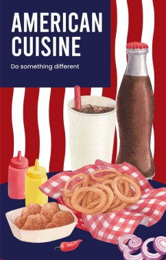 Amerikan fast food konseptiyle davetiye şablonu, suluboya stil
