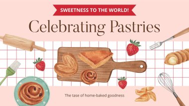 Pasta günü konsepti olan blog afişi şablonu, suluboya stili
