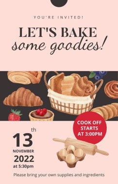 Pasta günü konseptiyle davetiye kartı şablonu, suluboya tarzı